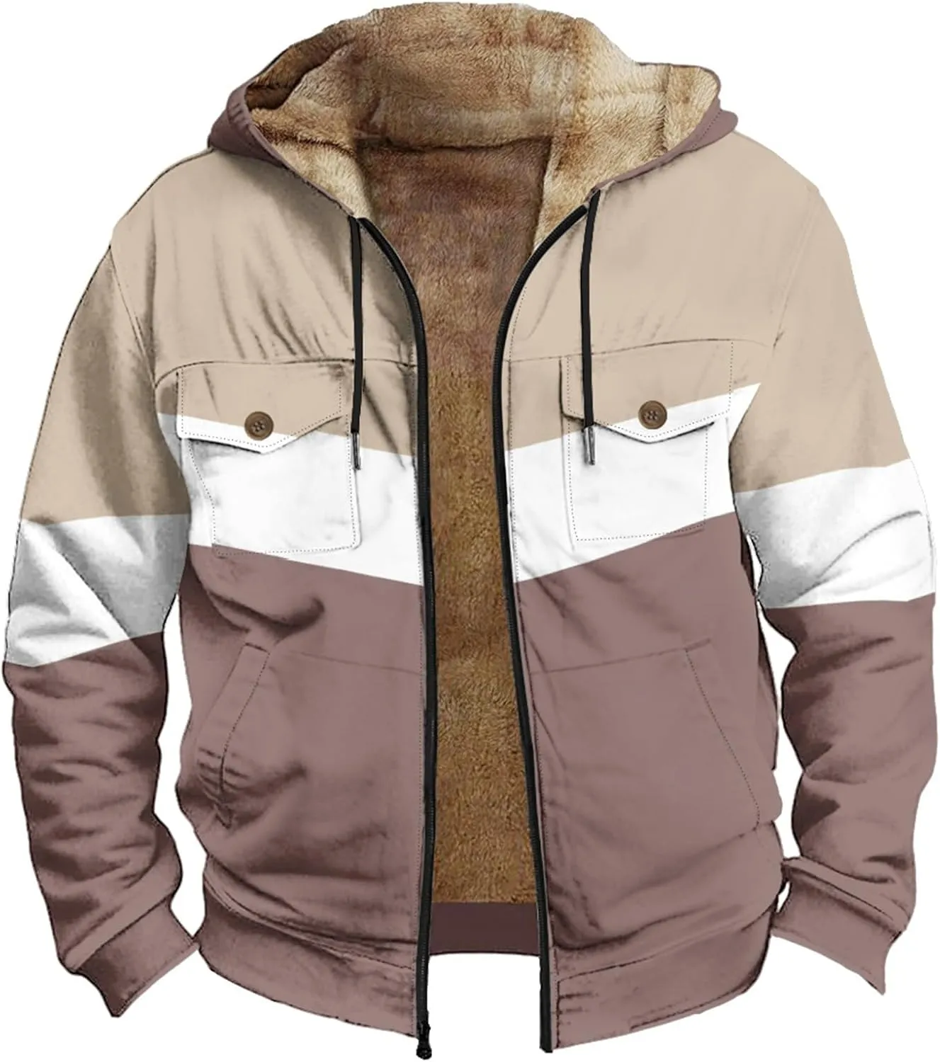 Mens Winter Jacket Sherpa With Hood Warm Coats Fleece Zipper Hoodie Big Tall Heavyweight Fall Outfits With Pockets