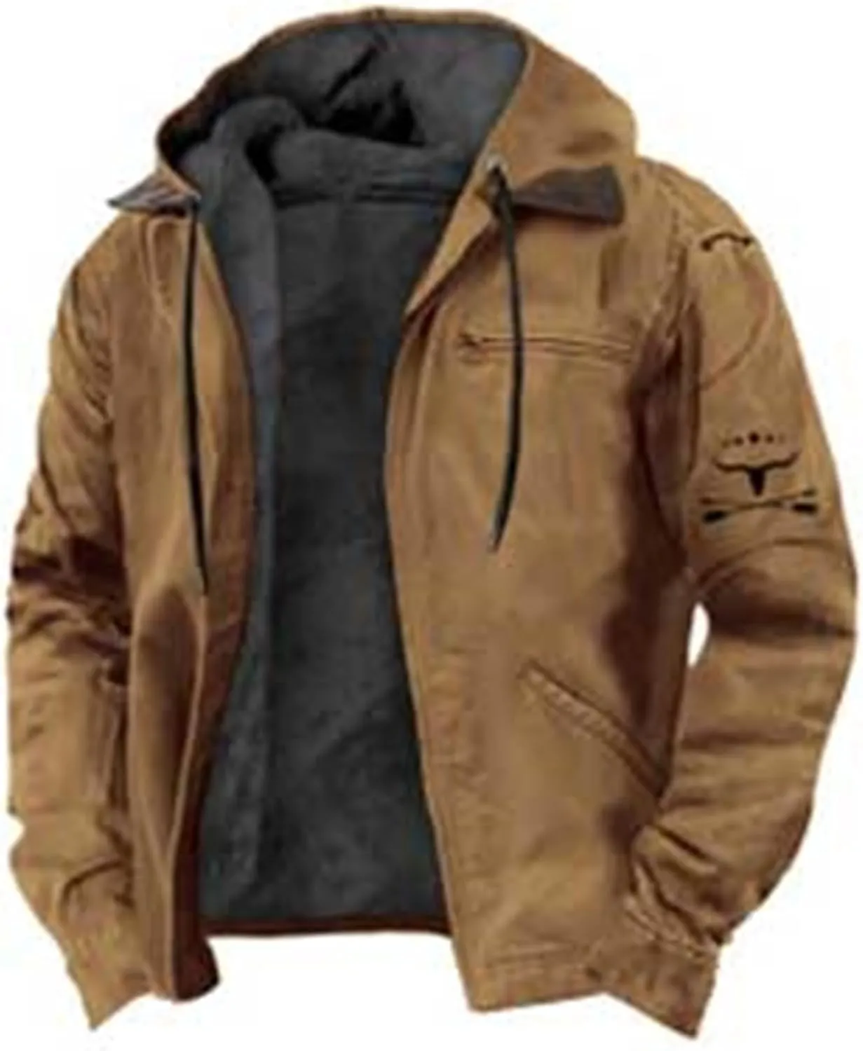 Men's Winter Jacket Warm Wool Lined Coat Padded Thickened Hooded Top Classic Solid Color Zipper Sweatshirt for Men