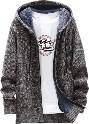 Men's Winter Sherpa Lined Hoodie Jackets Full Zip Up Sweater Knit Cardigan Warm Fleece Coats, M-3XL