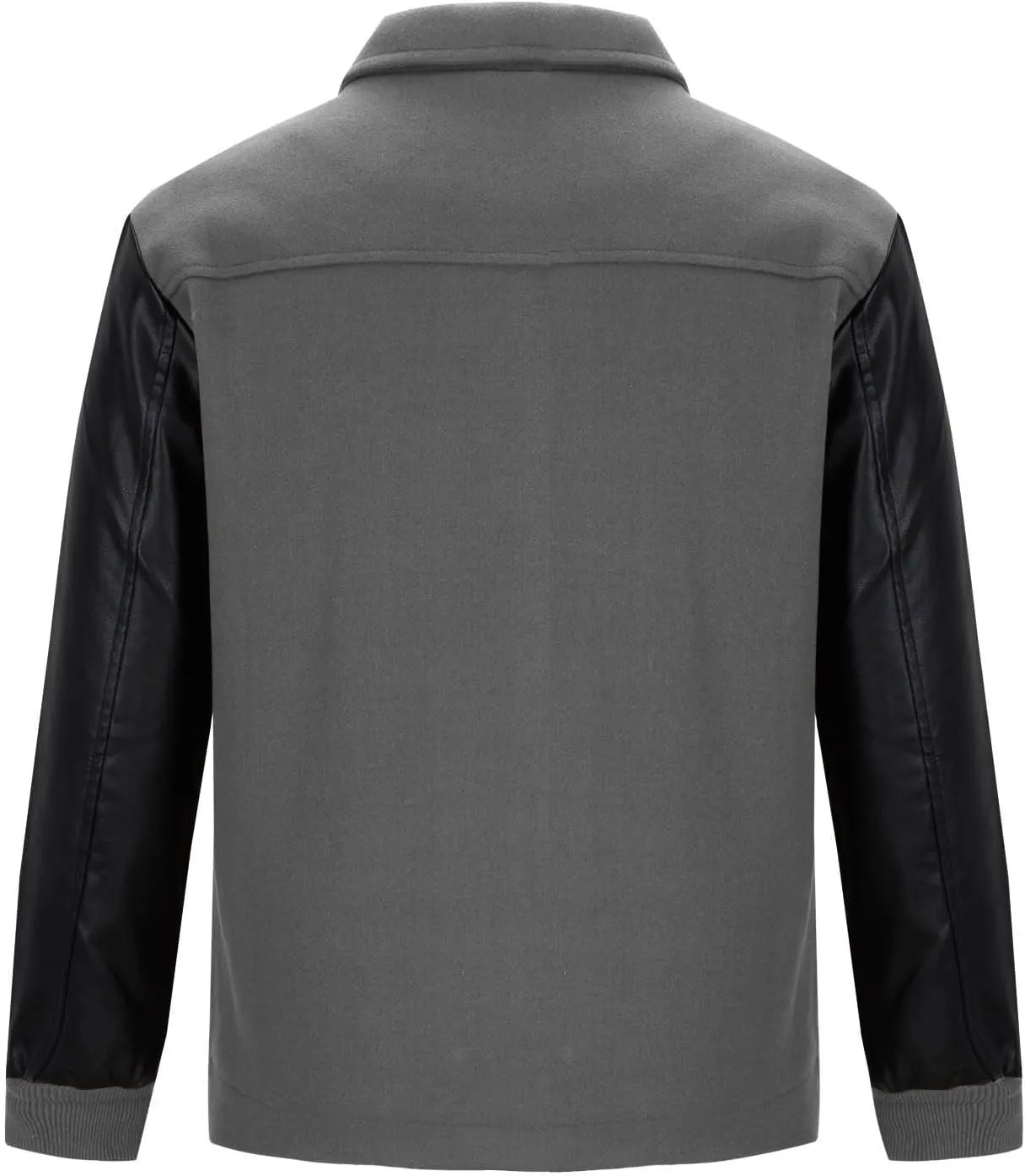 Mens Wool Blend Faux Suede Jacket Slim Fit Zip Up Casual PU Leather Patchwork Motorcycle Biker Coat for Fall Winter