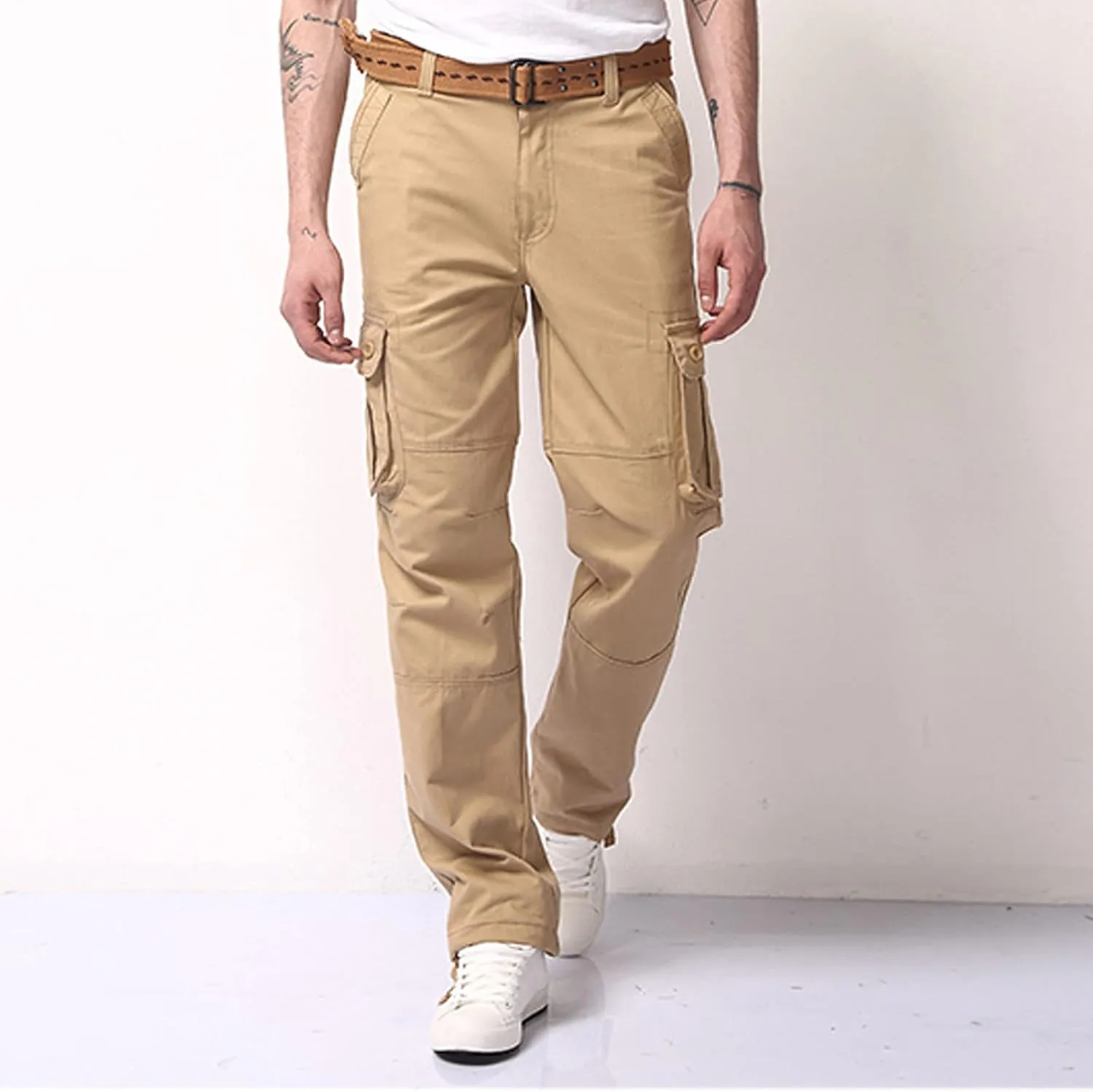 Miyaomn Men's Casual Straight Leg Tactical Cargo Pants Relaxed Fit Flap Pockets Travel Outdoor Hiking Construction Work Pants
