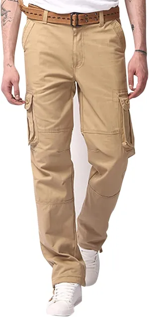 Miyaomn Men's Casual Straight Leg Tactical Cargo Pants Relaxed Fit Flap Pockets Travel Outdoor Hiking Construction Work Pants