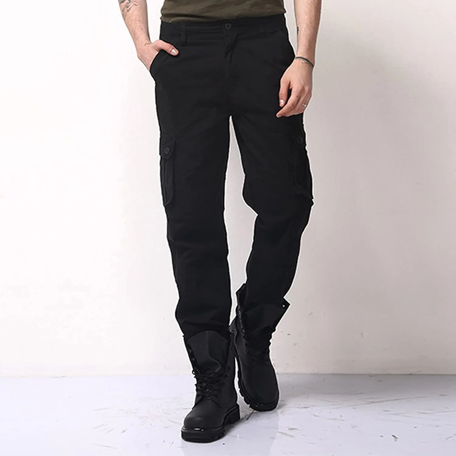 Miyaomn Men's Casual Straight Leg Tactical Cargo Pants Relaxed Fit Flap Pockets Travel Outdoor Hiking Construction Work Pants