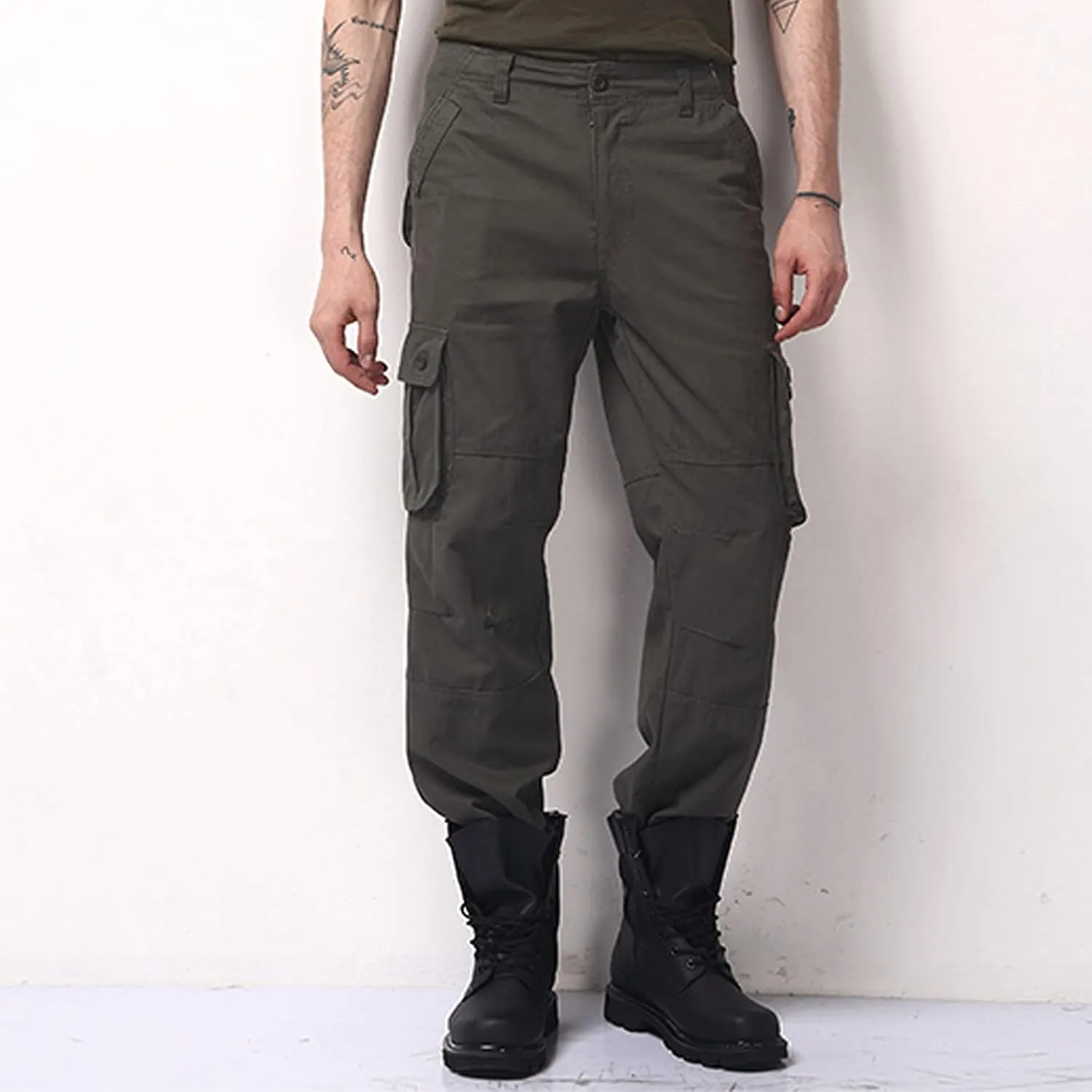 Miyaomn Men's Casual Straight Leg Tactical Cargo Pants Relaxed Fit Flap Pockets Travel Outdoor Hiking Construction Work Pants