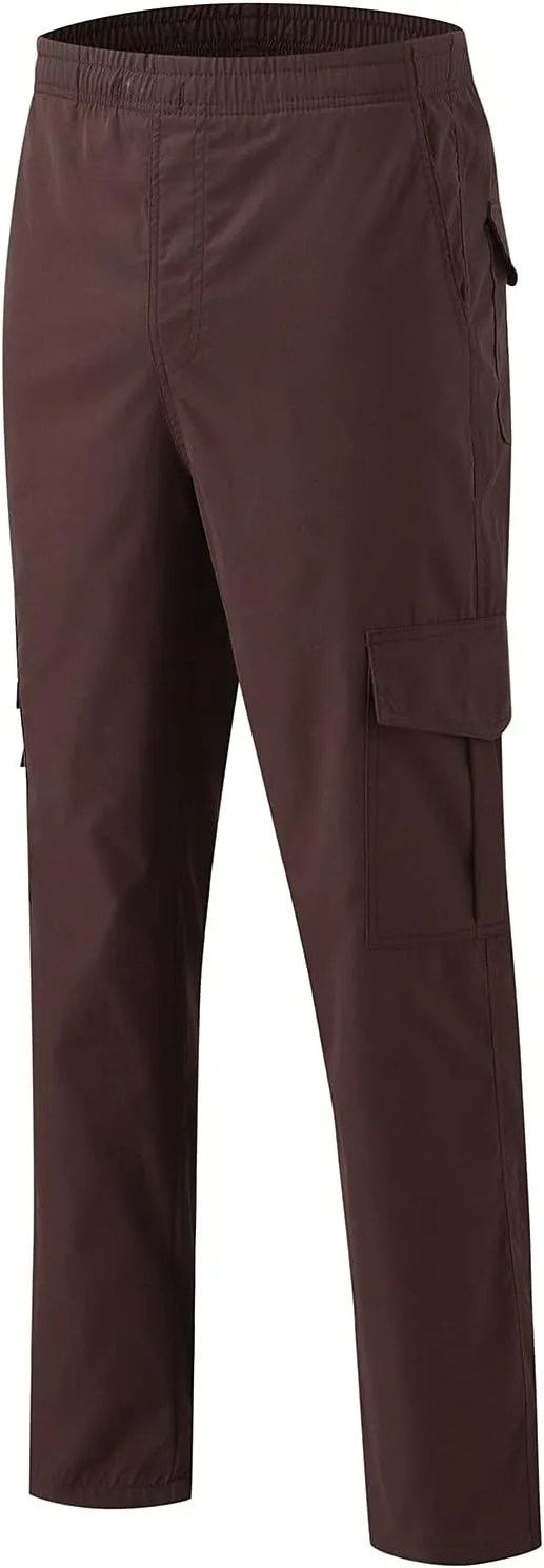 Miyaomn Men's Classic Drawstring Cargo Pants Multi Pockets Relaxed Fit Solid Color Elastic Waist Open Bottom Joggers Trousers