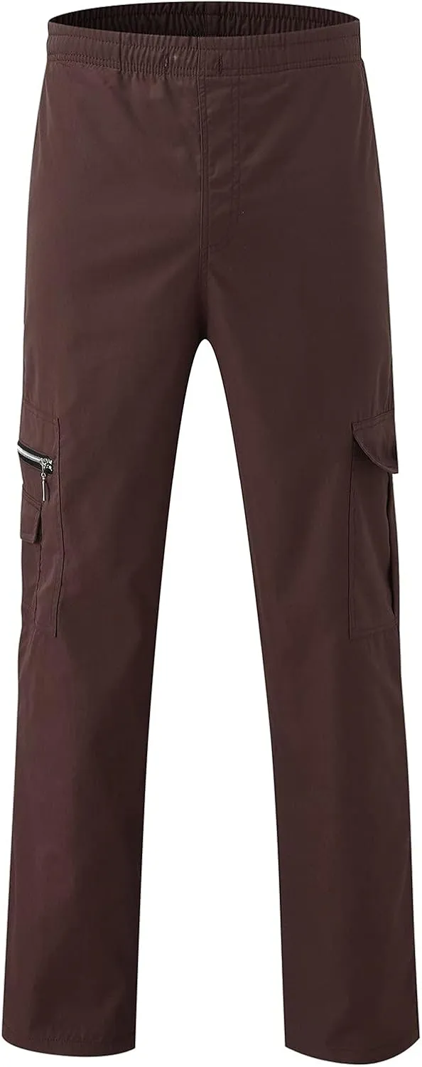 Miyaomn Men's Classic Drawstring Cargo Pants Multi Pockets Relaxed Fit Solid Color Elastic Waist Open Bottom Joggers Trousers