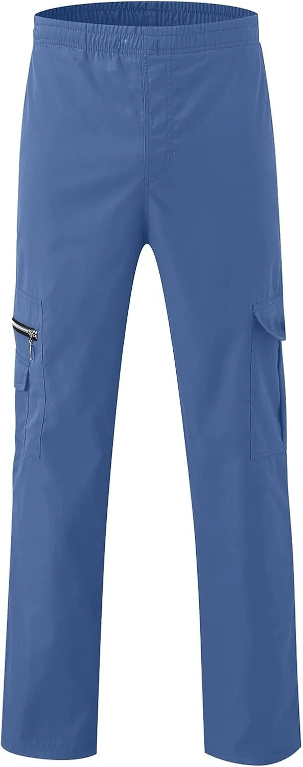 Miyaomn Men's Classic Drawstring Cargo Pants Multi Pockets Relaxed Fit Solid Color Elastic Waist Open Bottom Joggers Trousers