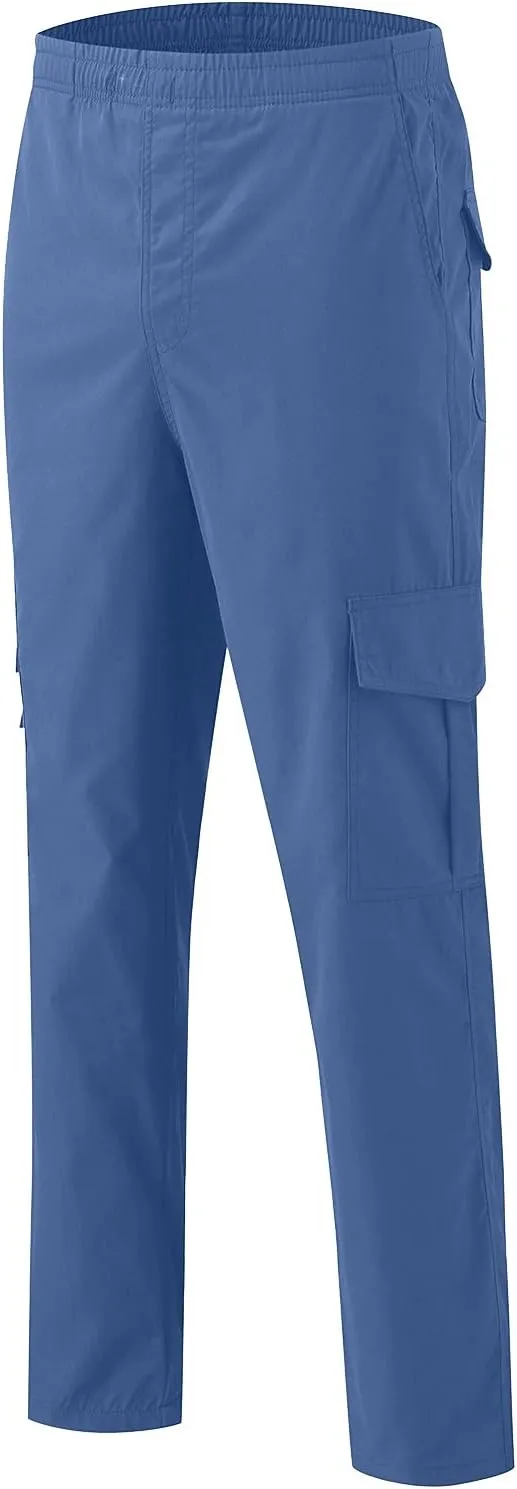 Miyaomn Men's Classic Drawstring Cargo Pants Multi Pockets Relaxed Fit Solid Color Elastic Waist Open Bottom Joggers Trousers