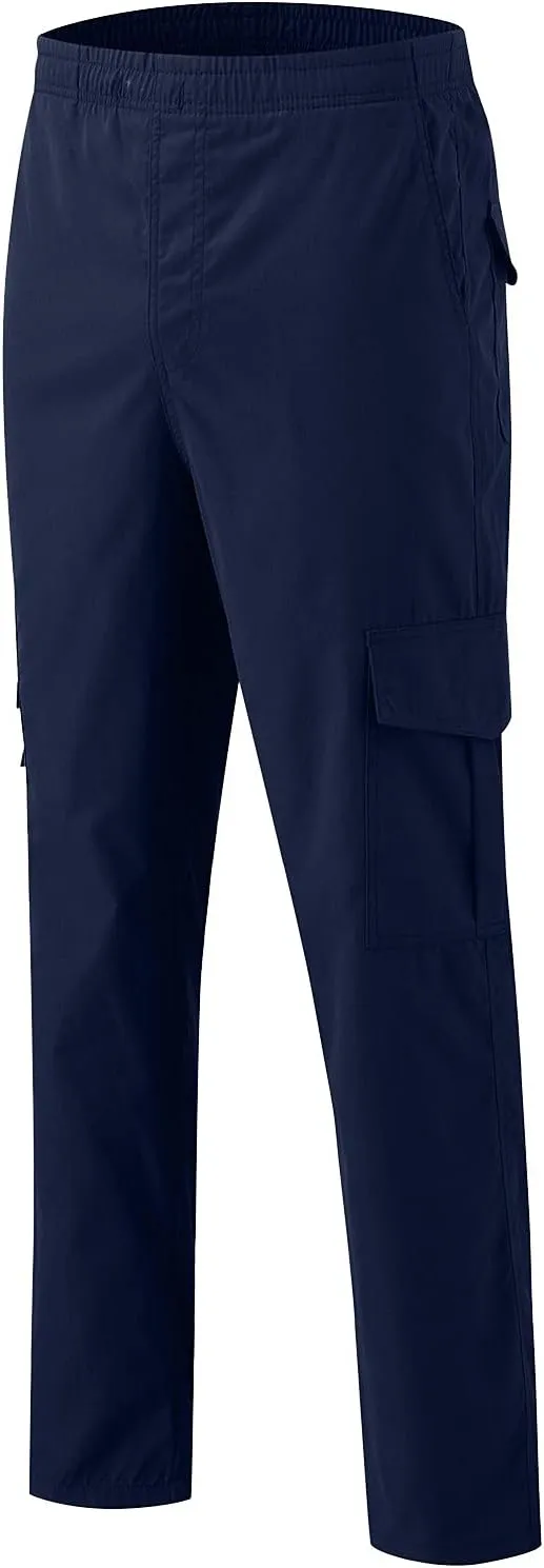 Miyaomn Men's Classic Drawstring Cargo Pants Multi Pockets Relaxed Fit Solid Color Elastic Waist Open Bottom Joggers Trousers