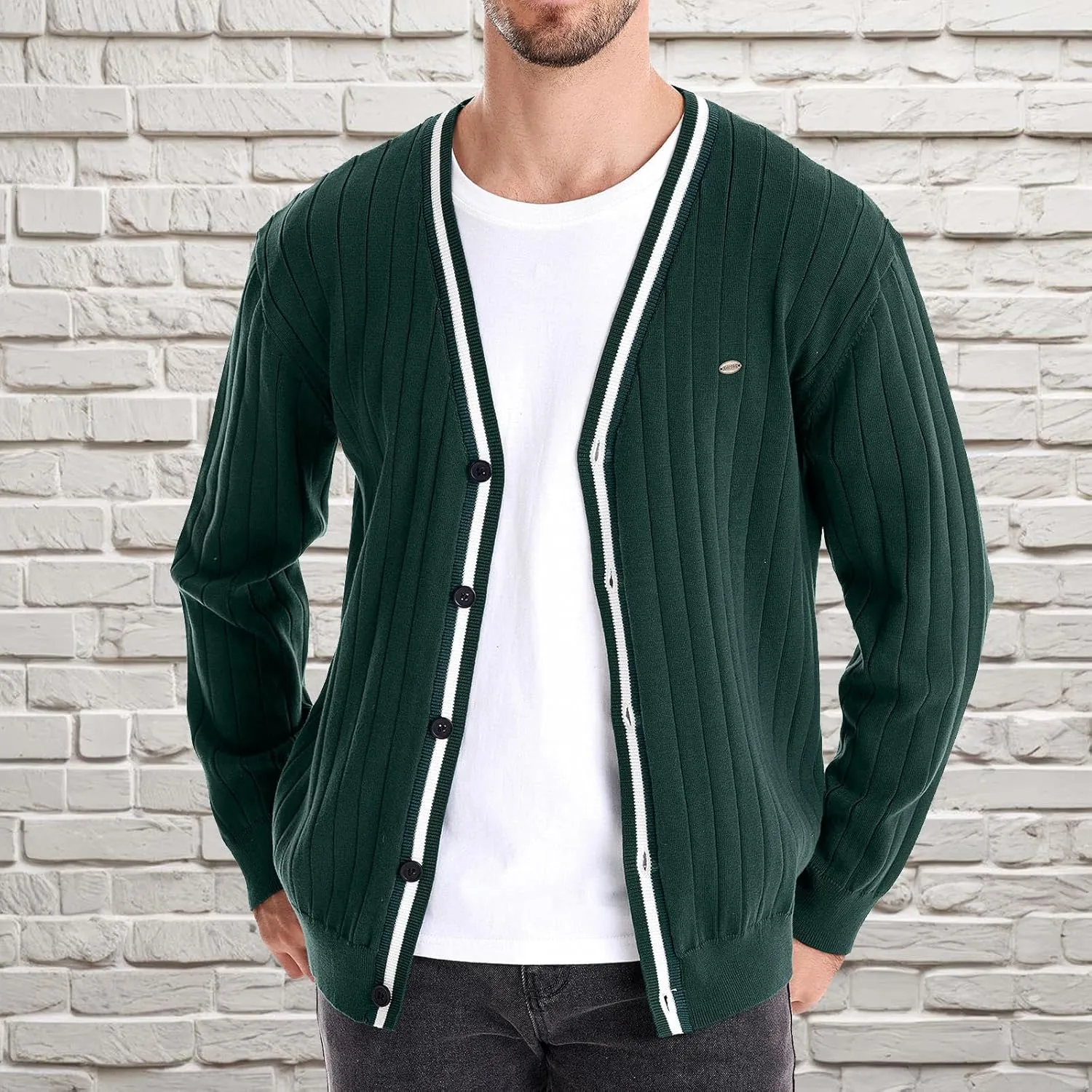 Muscularfit Men's Cable Knit Cardigan Sweaters Button Up Cotton Casual Cardigans Lightweight Long Sleeve V Neck Winter Coats