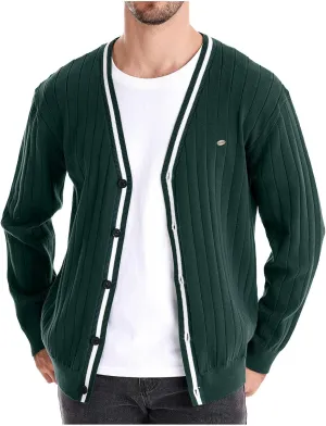 Muscularfit Men's Cable Knit Cardigan Sweaters Button Up Cotton Casual Cardigans Lightweight Long Sleeve V Neck Winter Coats