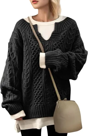 NBXNZWF Women's Oversized Chunky Sweaters Long Sleeve V Neck Loose Cable Knit Pullover Fall Winter Warm Jumper Knitwear