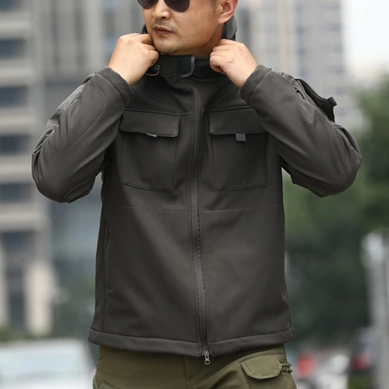 Outdoor Military Jackets for Men Long Sleeve Zip Up Hoodies Rain Jacket Men Cargo Jacket with Multi Utility Pockets