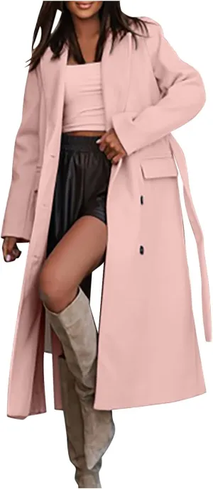 Overcoat for Women Open Front Knitted Sweater Winter Warm Outerwear Classic Lapel Overcoats Fashion Trench Coats