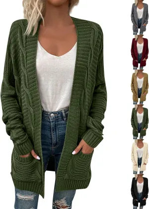 Oversized Cardigans for Women Long Sleeve Cable Knit Sweater Comfy Open Front Cardigan with Pockets