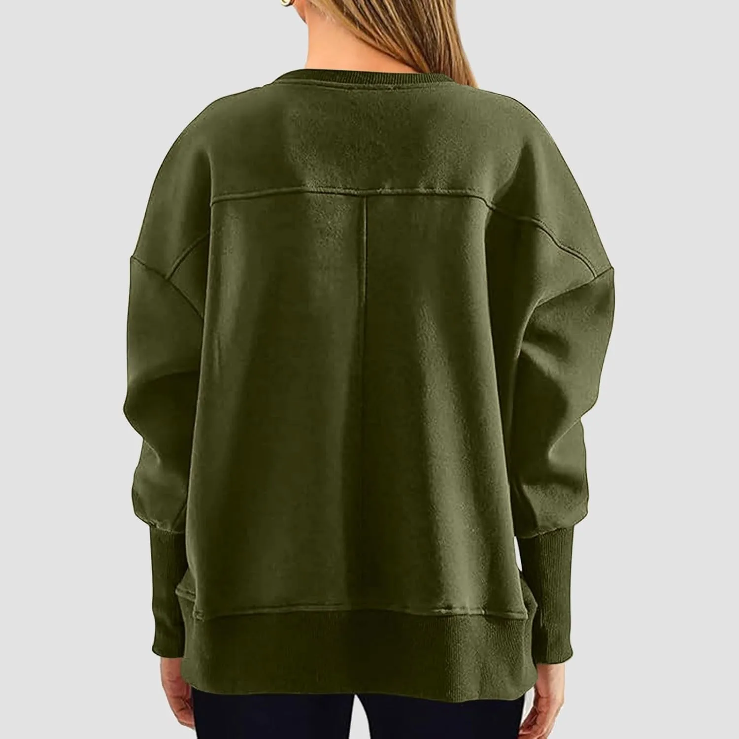 Oversized Crewneck Sweatshirt Women High Low Fleece Pullover Side Slit Drop Shoulder Soft Fall Sweatshirts No Hood