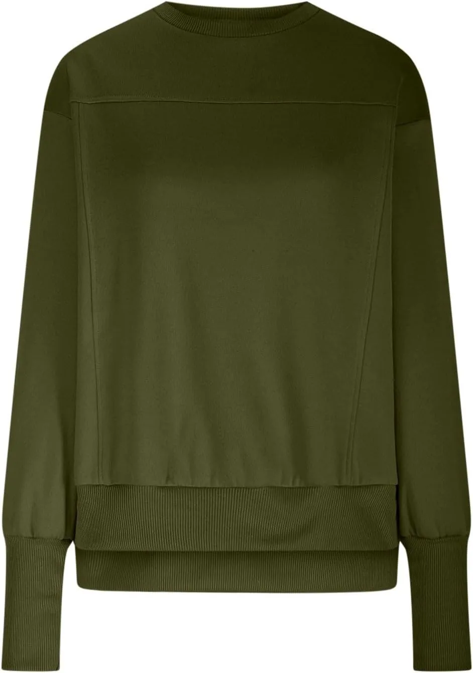 Oversized Crewneck Sweatshirt Women High Low Fleece Pullover Side Slit Drop Shoulder Soft Fall Sweatshirts No Hood