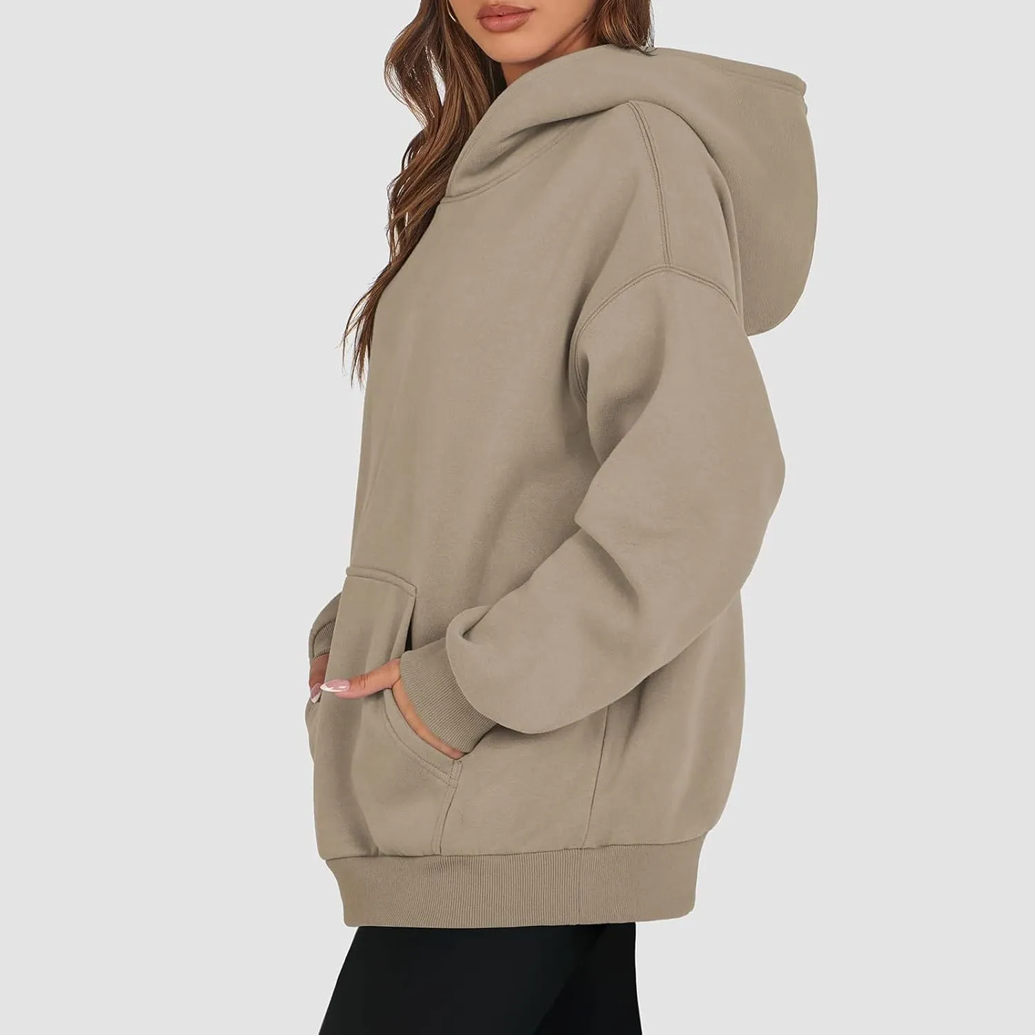 Oversized Hoodies for Women Fleece Drop Shoulder Ribbed Sweatshirt Casual Pullover Loose Fit Long Sleeve Tops w/Pockets