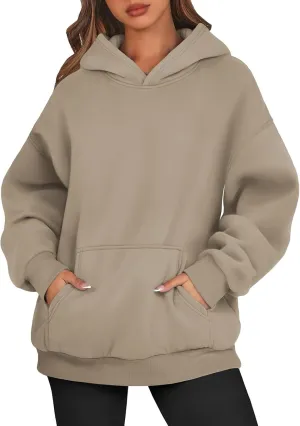 Oversized Hoodies for Women Fleece Drop Shoulder Ribbed Sweatshirt Casual Pullover Loose Fit Long Sleeve Tops w/Pockets