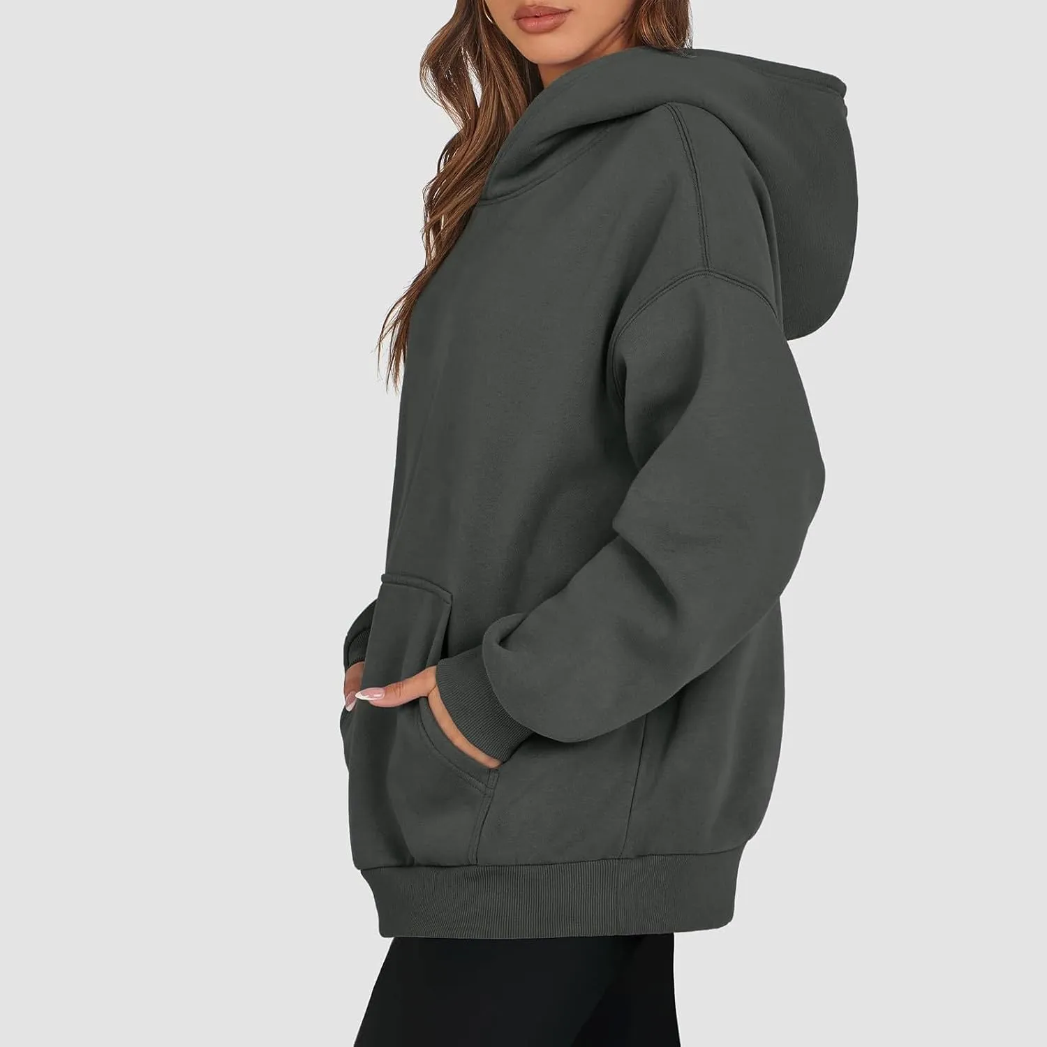 Oversized Hoodies for Women Fleece Drop Shoulder Ribbed Sweatshirt Casual Pullover Loose Fit Long Sleeve Tops w/Pockets