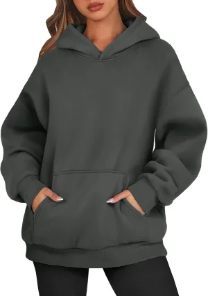 Oversized Hoodies for Women Fleece Drop Shoulder Ribbed Sweatshirt Casual Pullover Loose Fit Long Sleeve Tops w/Pockets