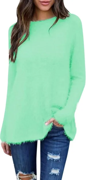 Oversized Sweaters for Women Long Sweaters Solid Color Crewneck Plus Size Sweater Fall Clothes for Women 2024