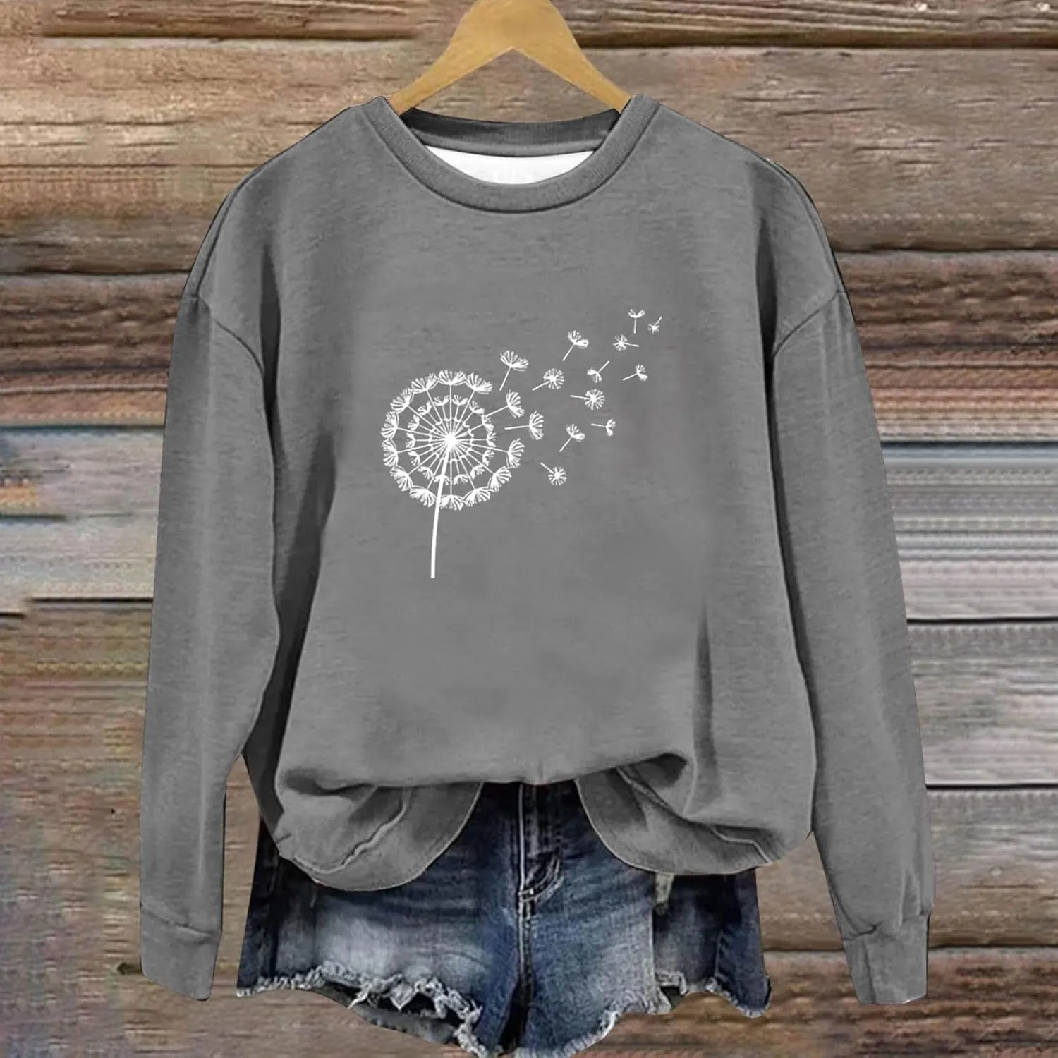 Oversized Sweatshirt for Women Fashion Crew Neck Long Sleeve tops Fleece Soft Floral Print Casual Loose Pullover Top