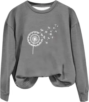 Oversized Sweatshirt for Women Fashion Crew Neck Long Sleeve tops Fleece Soft Floral Print Casual Loose Pullover Top