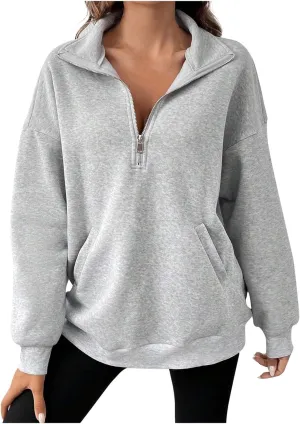 Oversized Sweatshirts for Women Half Zip Casual Loose Long Sleeve Pullover Fleece Fashion 2024 Fall outfits Clothes