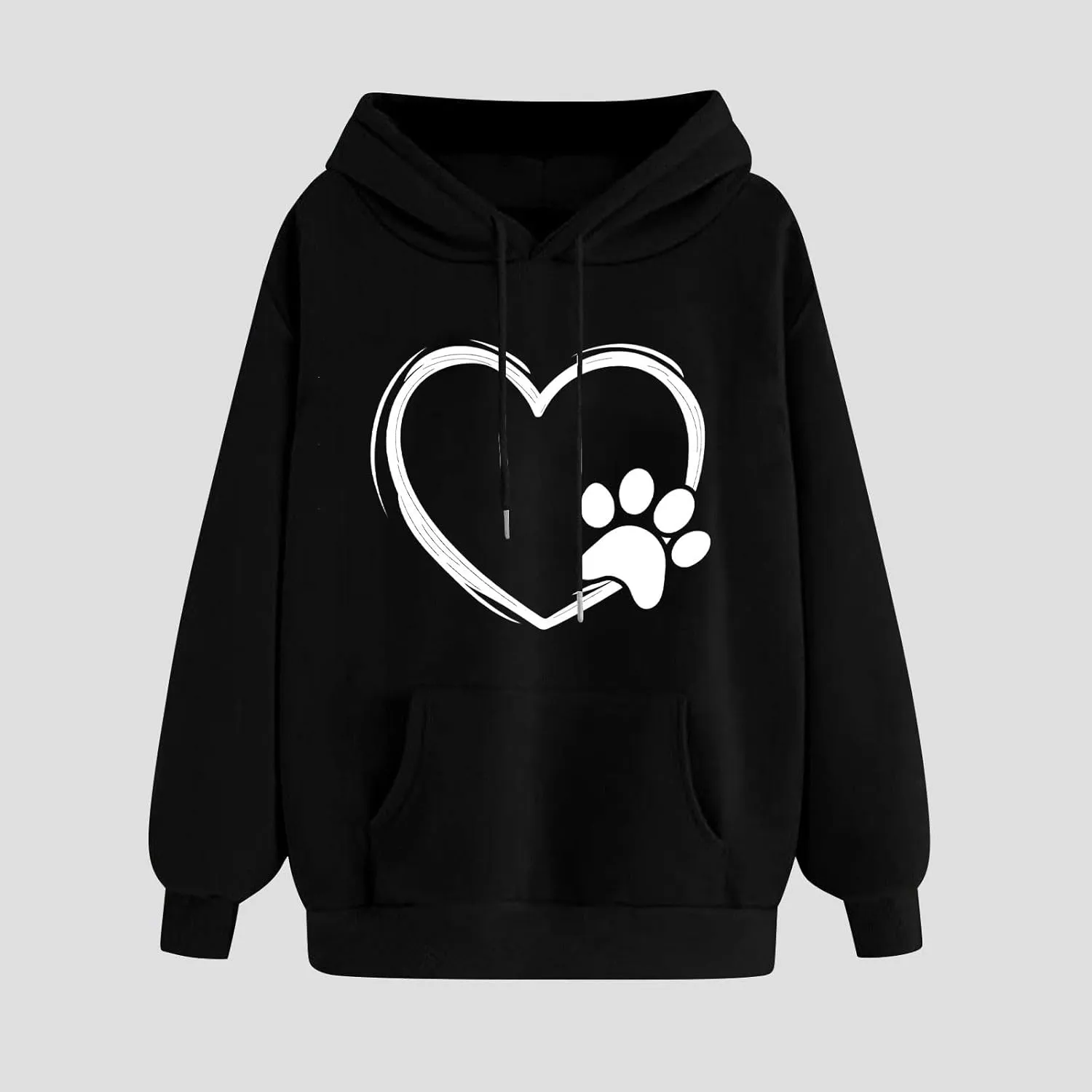Paw Heart Hoodie Women Casual Graphic Sweatshirt Drawstring Pocket Relaxed Long Sleeve Comfy Streetwear