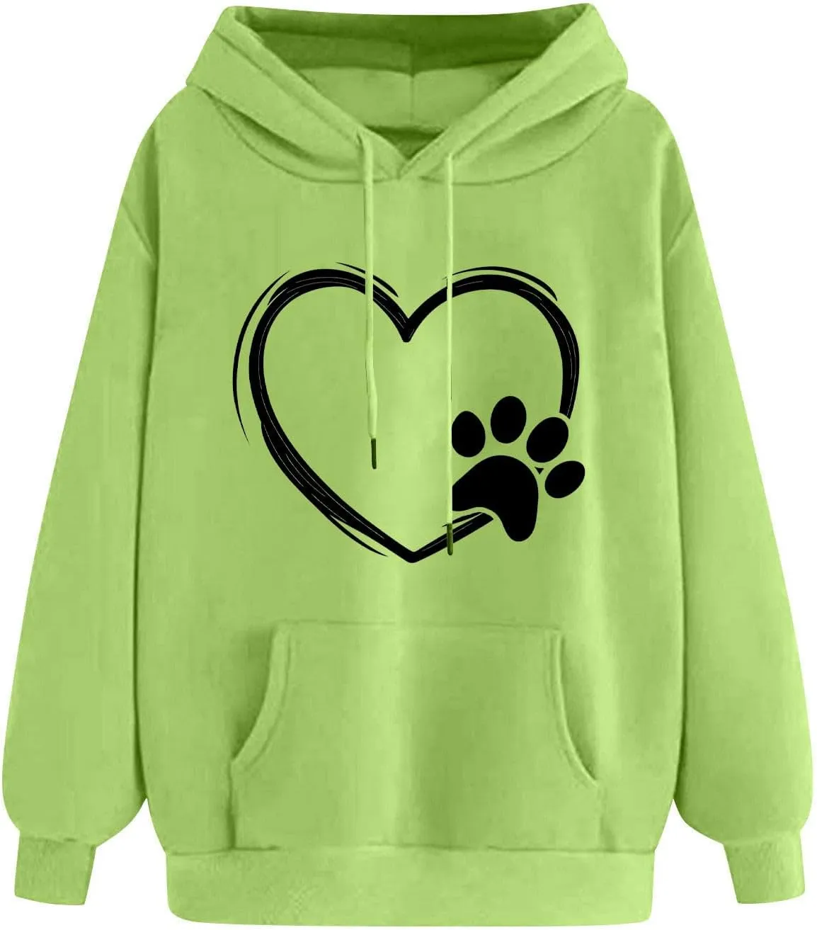 Paw Heart Hoodie Women Casual Graphic Sweatshirt Drawstring Pocket Relaxed Long Sleeve Comfy Streetwear