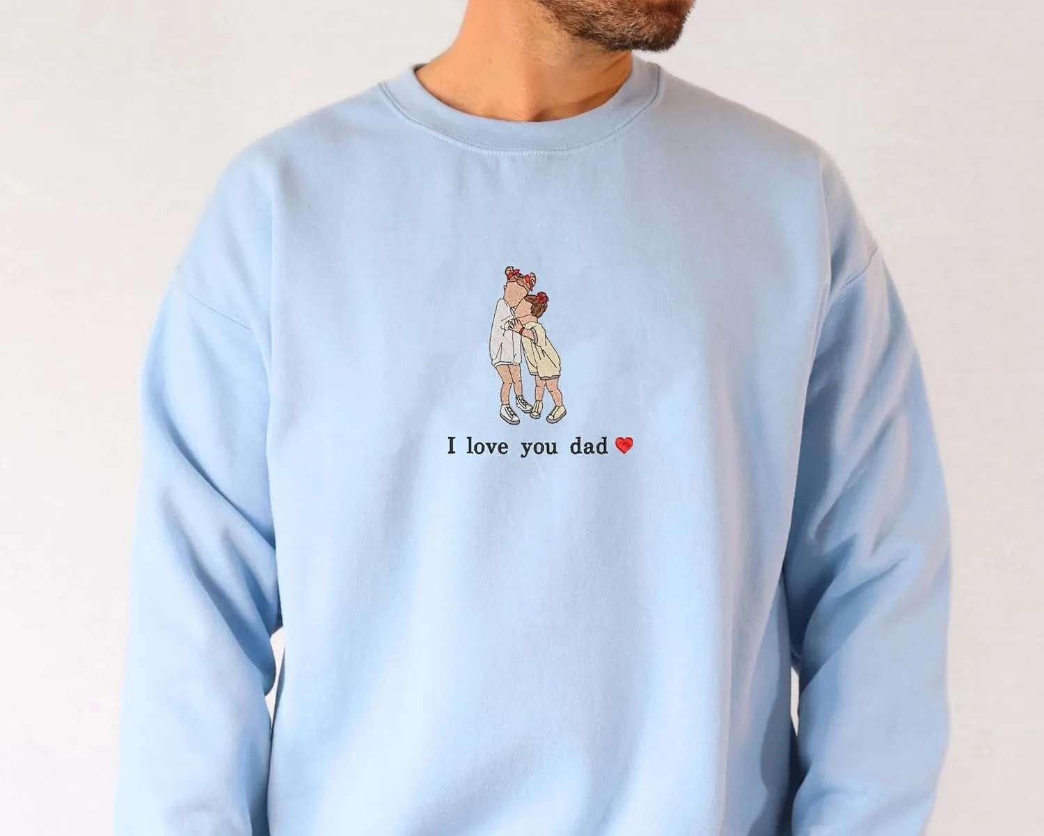 Personalized Embroidered Dad Est Sweatshirt with Name on Sleeve, Custom Crewneck Sweatshirt for Fathers Day