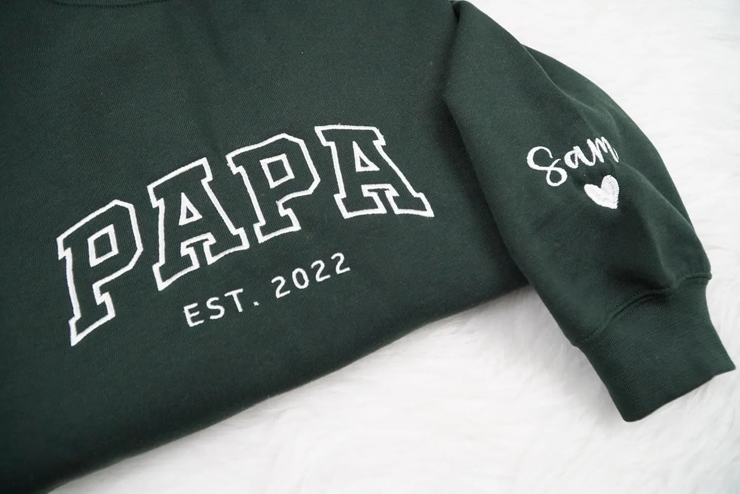 Personalized Embroidered Dad Est Sweatshirt with Name on Sleeve, Custom Crewneck Sweatshirt for Fathers Day