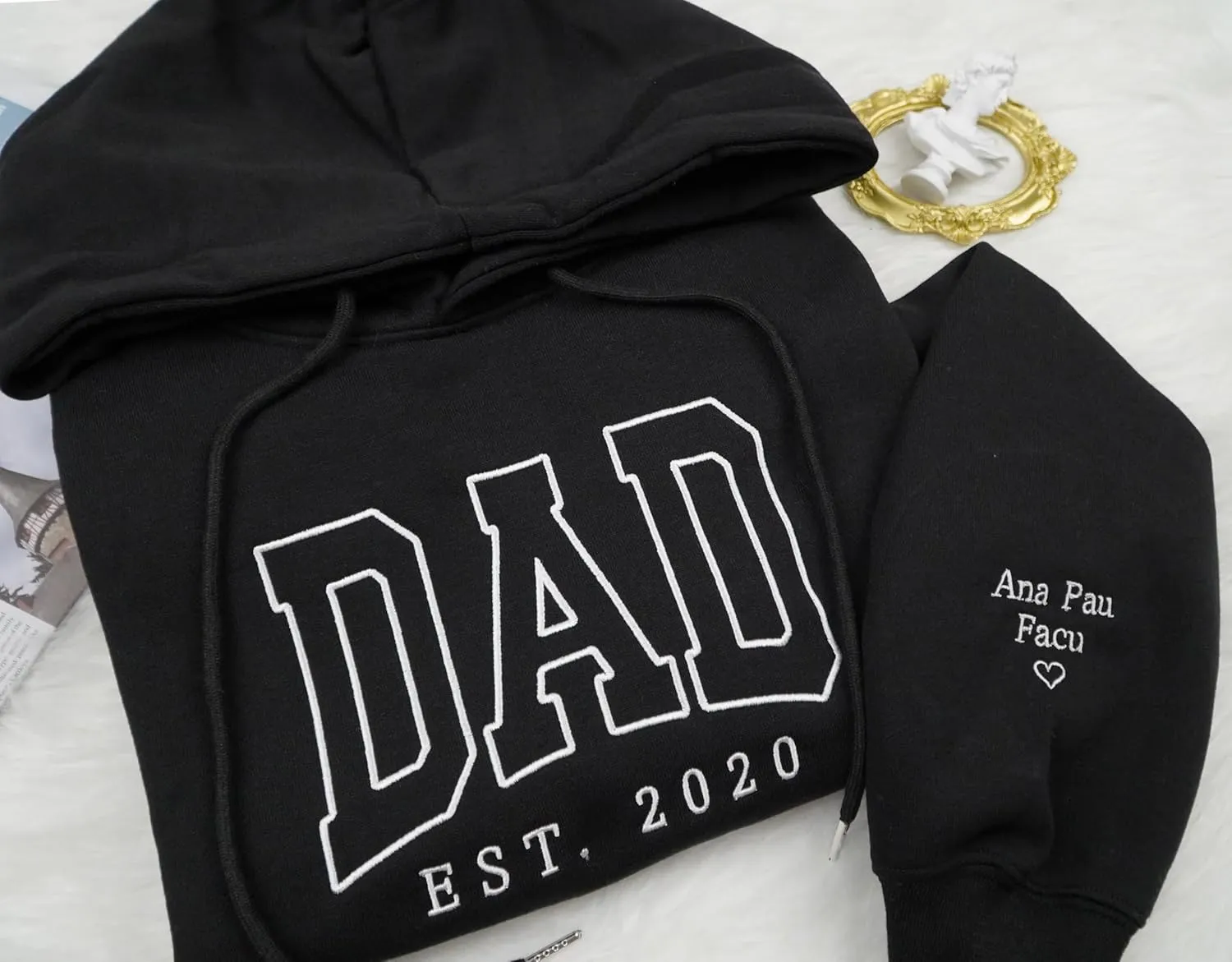 Personalized Embroidered Dad Est Sweatshirt with Name on Sleeve, Custom Crewneck Sweatshirt for Fathers Day