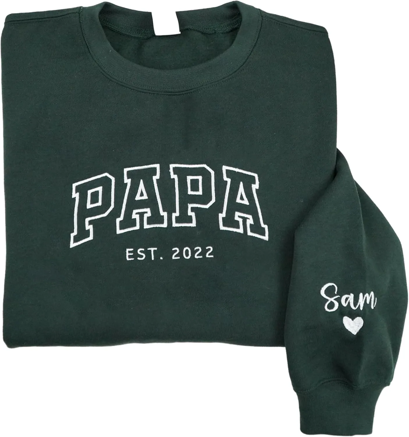 Personalized Embroidered Dad Est Sweatshirt with Name on Sleeve, Custom Crewneck Sweatshirt for Fathers Day