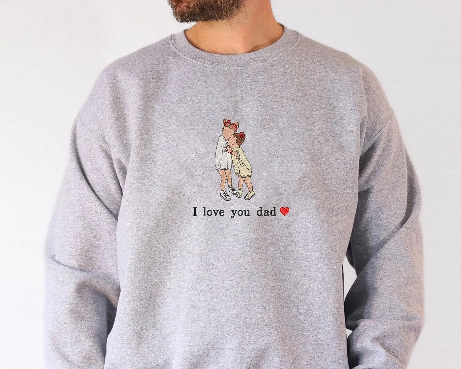 Personalized Embroidered Dad Est Sweatshirt with Name on Sleeve, Custom Crewneck Sweatshirt for Fathers Day