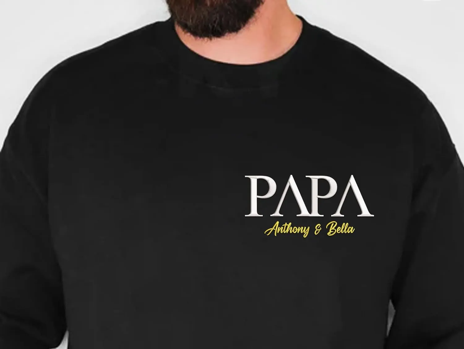 Personalized Embroidered Dad Est Sweatshirt with Name on Sleeve, Custom Crewneck Sweatshirt for Fathers Day