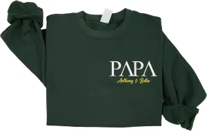 Personalized Embroidered Dad Est Sweatshirt with Name on Sleeve, Custom Crewneck Sweatshirt for Fathers Day