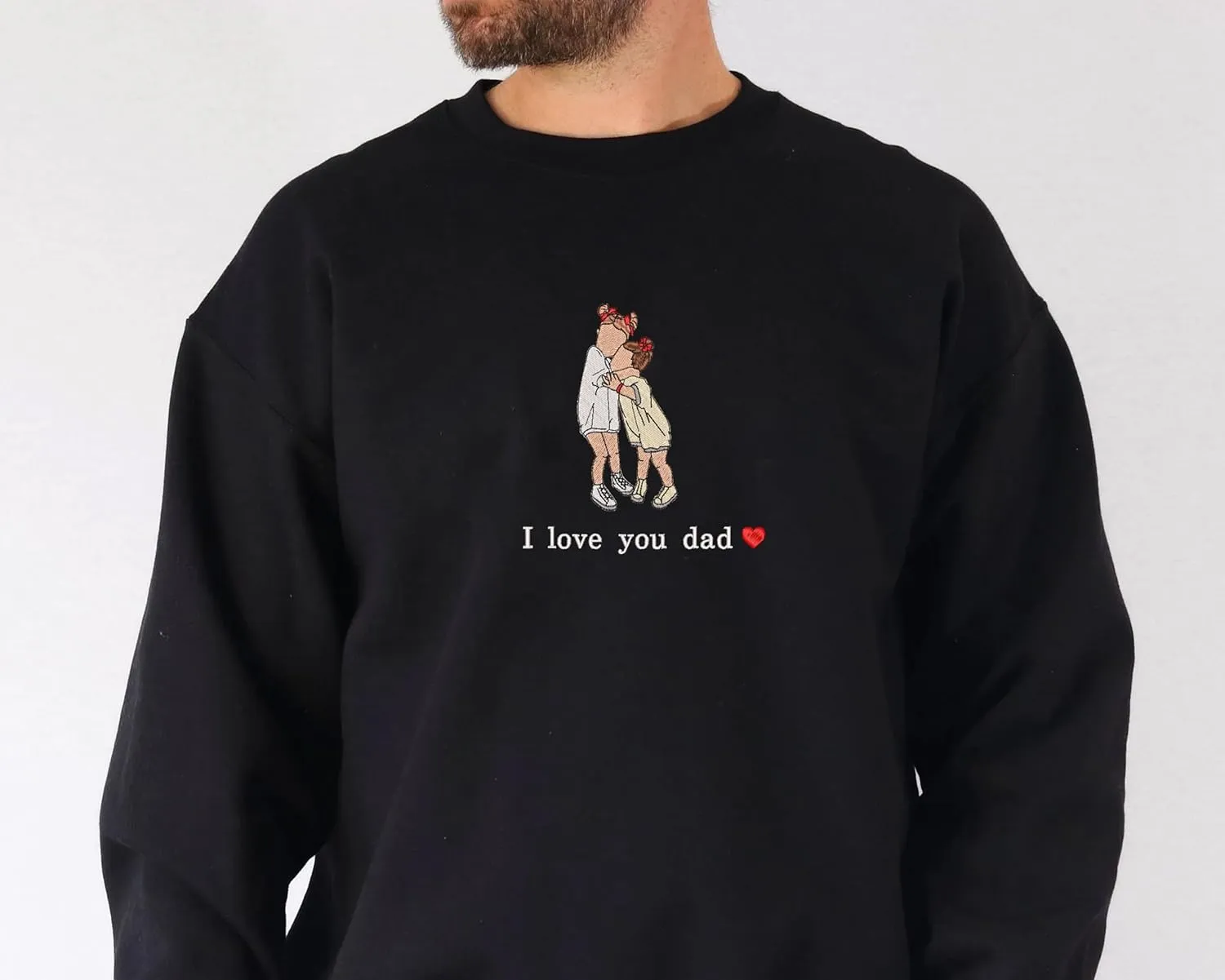 Personalized Embroidered Dad Est Sweatshirt with Name on Sleeve, Custom Crewneck Sweatshirt for Fathers Day