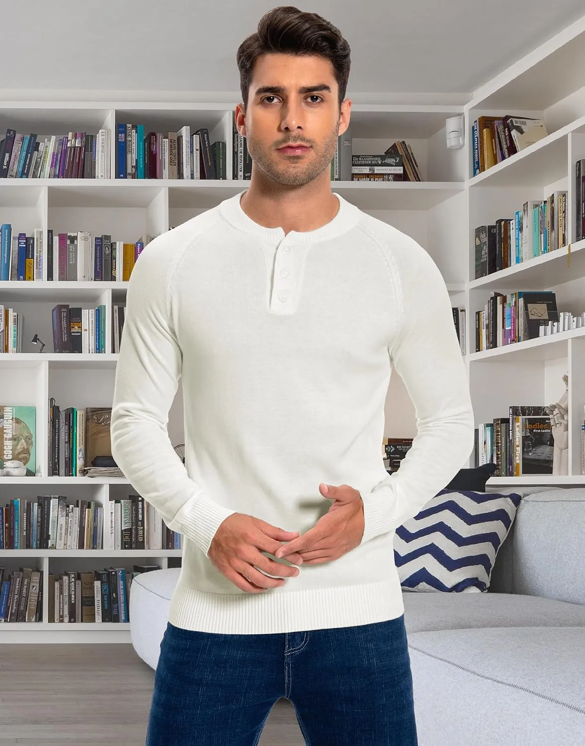 Pioneer Camp Men's Henley Knit Sweater Long Sleeve Button Pullover Sweaters Casual Lightweight Slim Fit Henley Sweaters