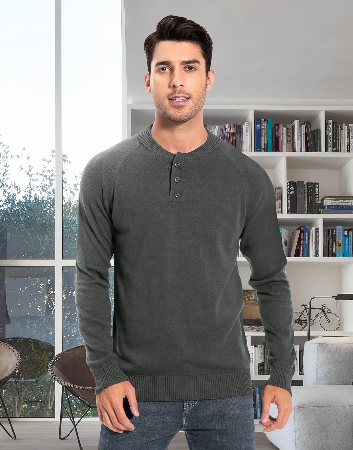 Pioneer Camp Men's Henley Knit Sweater Long Sleeve Button Pullover Sweaters Casual Lightweight Slim Fit Henley Sweaters