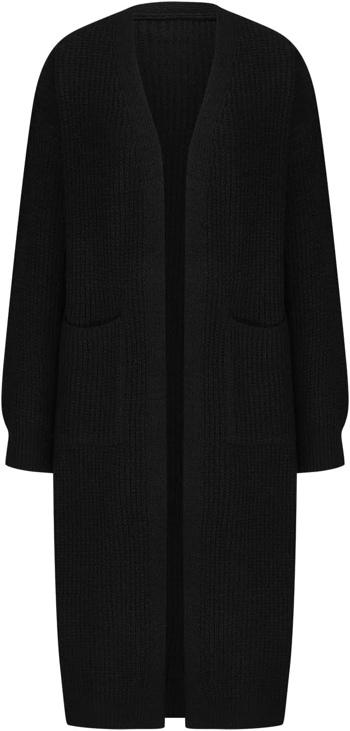 Plus Size Cardigan for Women Knit Lightweight Open Front Chunky Sweater Casual Long Sleeve Jacket Coat with Pockets