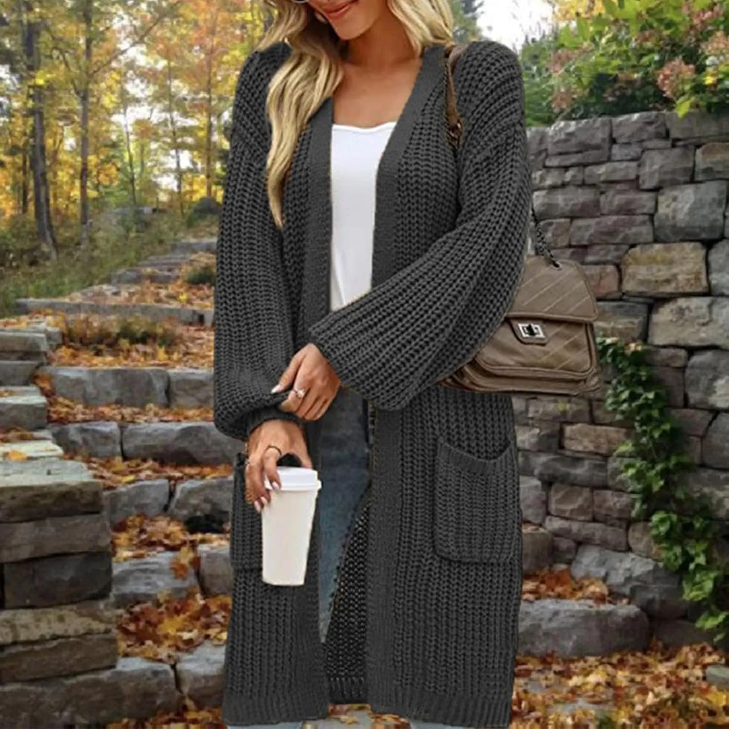Plus Size Cardigan for Women Knit Lightweight Open Front Chunky Sweater Casual Long Sleeve Jacket Coat with Pockets