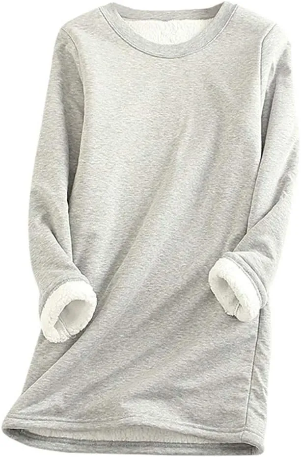 Plus Size Fleece Lined Sweatshirts For Women Soft Warm Fall Winter Pullover Tops Long Sleeve Sherpa Sweaters Trendy
