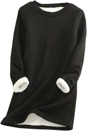 Plus Size Fleece Lined Sweatshirts For Women Soft Warm Fall Winter Pullover Tops Long Sleeve Sherpa Sweaters Trendy