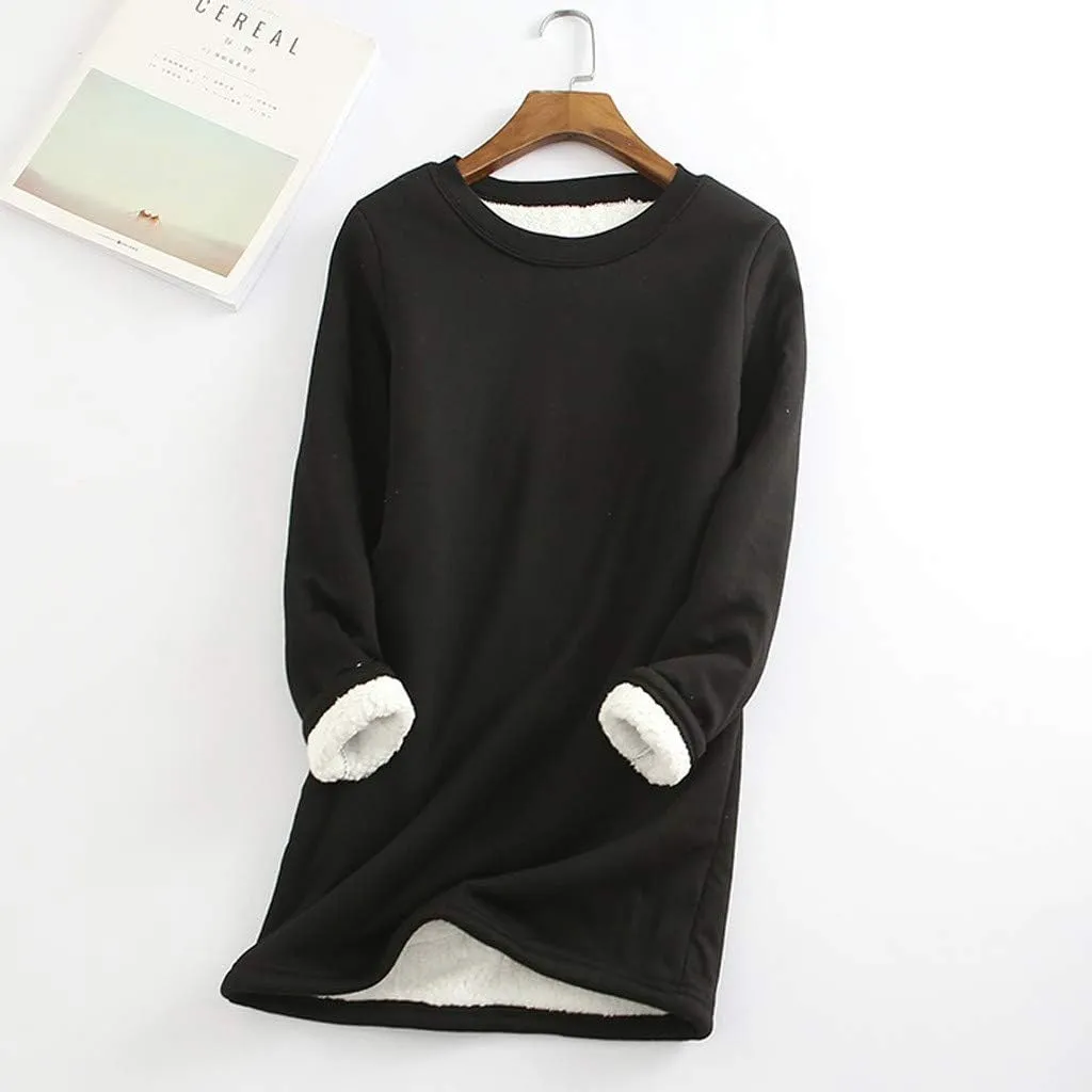 Plus Size Fleece Lined Sweatshirts For Women Soft Warm Fall Winter Pullover Tops Long Sleeve Sherpa Sweaters Trendy