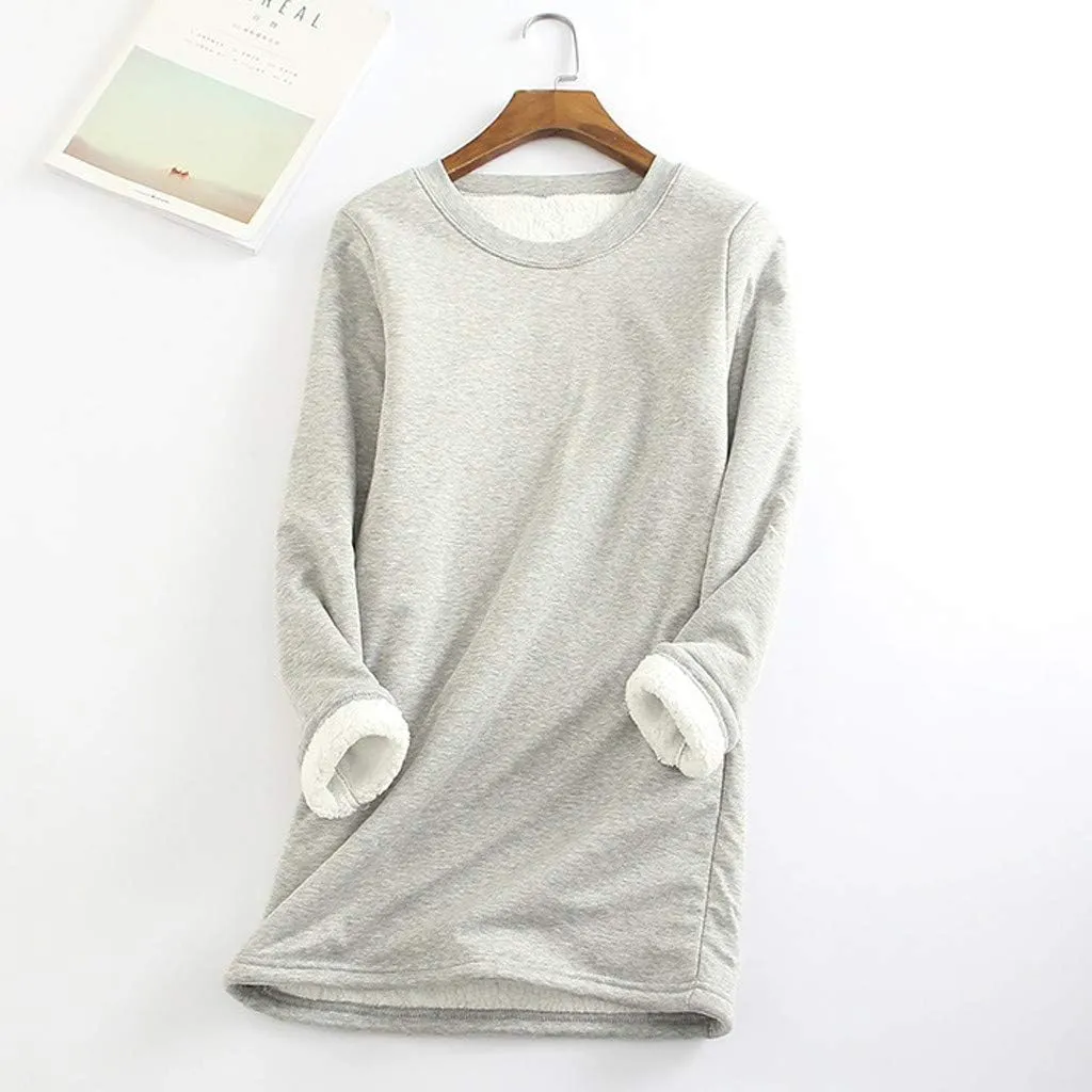 Plus Size Fleece Lined Sweatshirts For Women Soft Warm Fall Winter Pullover Tops Long Sleeve Sherpa Sweaters Trendy