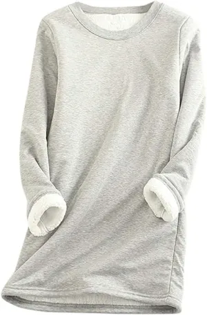 Plus Size Fleece Lined Sweatshirts For Women Soft Warm Fall Winter Pullover Tops Long Sleeve Sherpa Sweaters Trendy