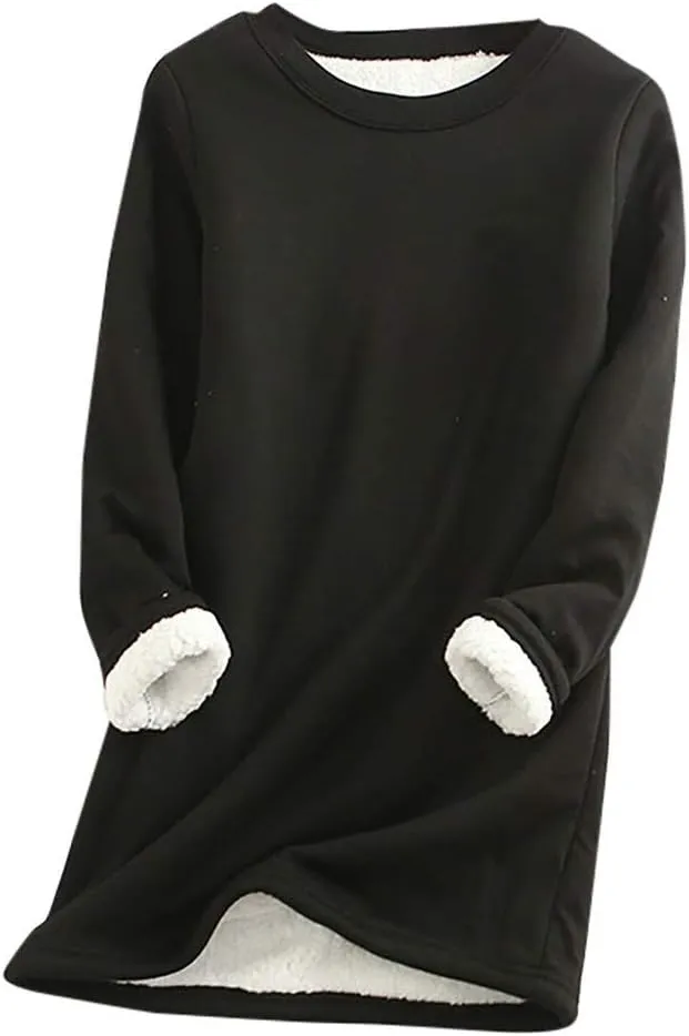 Plus Size Fleece Lined Sweatshirts For Women Soft Warm Fall Winter Pullover Tops Long Sleeve Sherpa Sweaters Trendy