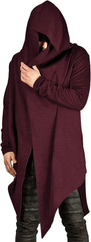 Poriff Mens Draped Cardigans Long Sleeve with Hooded Pockets Long Shawl Ruffle